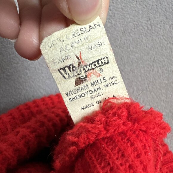 Vintage Ski Mask Eye Hole Robber Knit Balaclava Full Face Beanie 80s red Wigwam - Picture 4 of 4